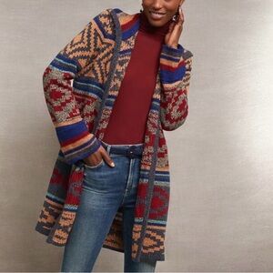 Spense Knits multicolor Aztec/Southwest pattern open-front long cardigan sweater